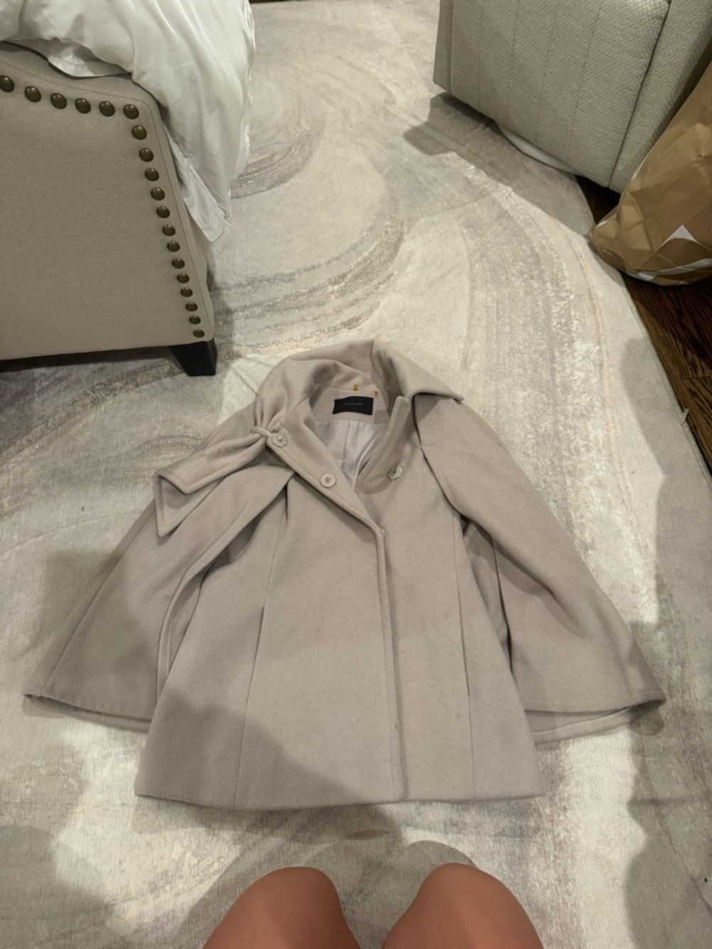 Tahari Light Beige Wool Blend Swing Coat